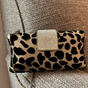 Leopard Print Clutch with Rhinestone Accent